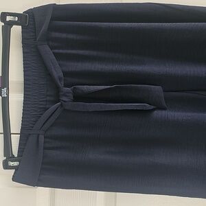 NWT New York Clothing CO Wide Leg Pull On Belted W Tie Petite Large (PL) Navy